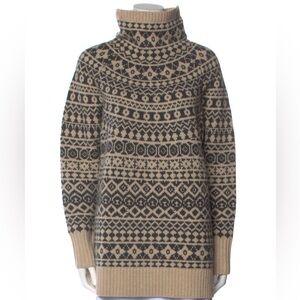 ANN MASHBURN Fair Isle Turtleneck Sweater - Beige and Charcoal